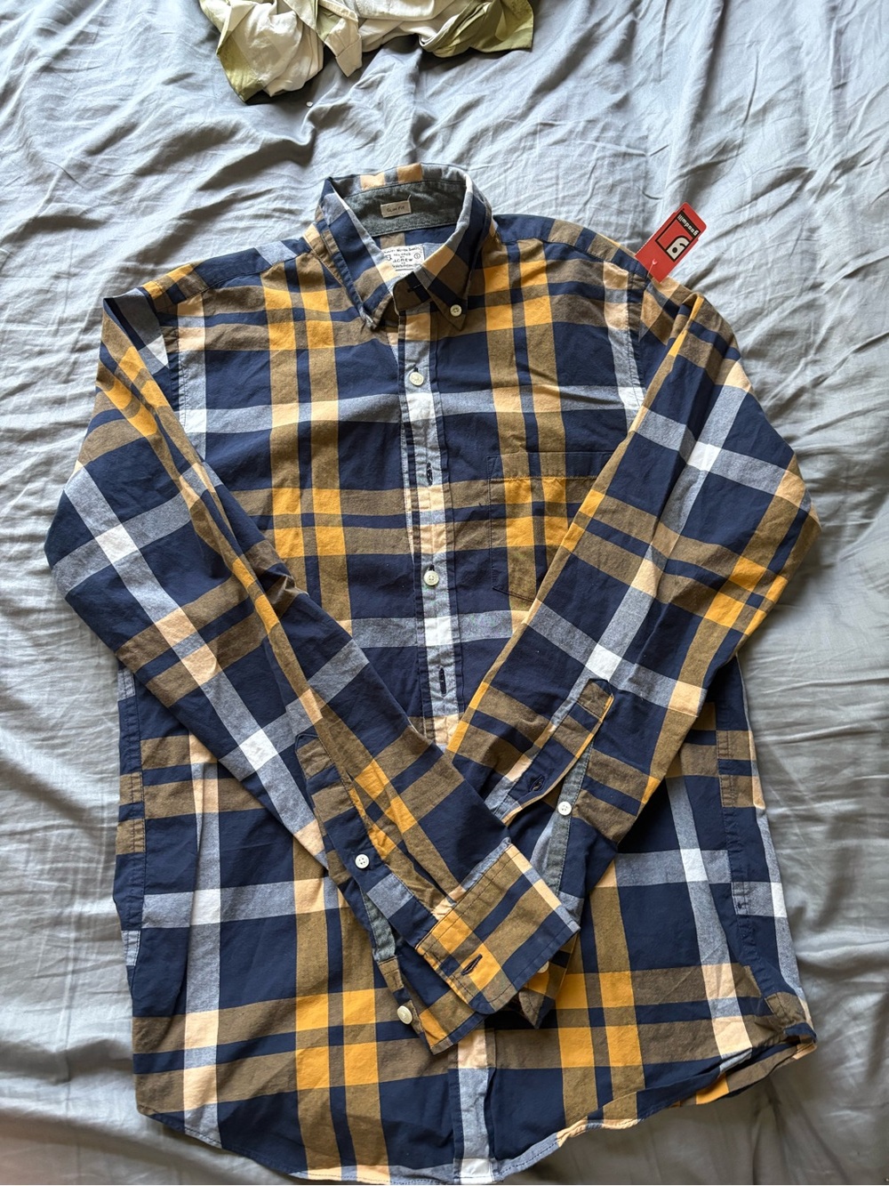 J. Crew Navy and Mustard Plaid Button-Down Shirt